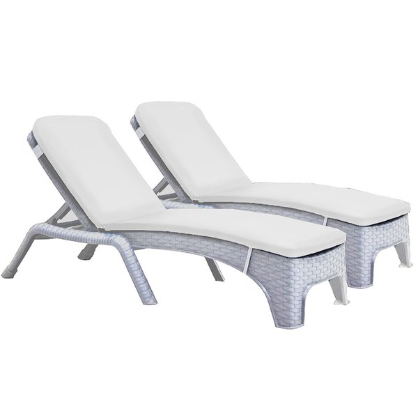 Rainbow Outdoor Roma Set of 2 Chaise Lounger w/cushion-White RBO-ROMA-WHT-2CL-CUSH-CRM